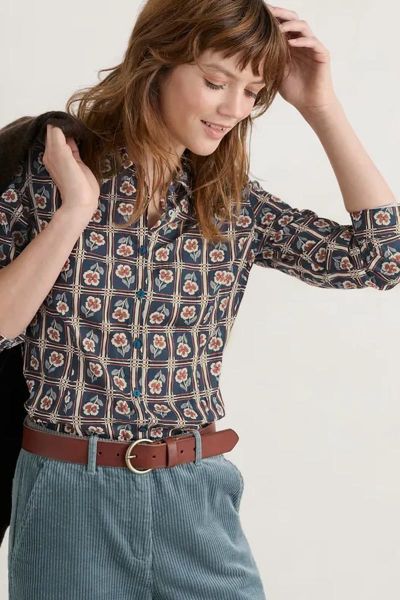 Seasalt Floral Stamp Maritime Larissa Shirt In Navy