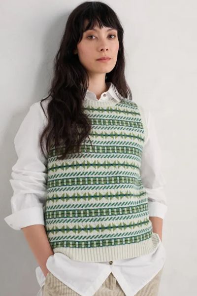 Seasalt Lemon Aran Cut Grass Porch Vest In Multi