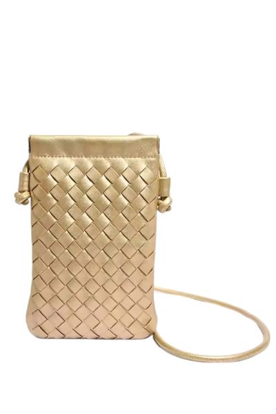 Leather Weaved cross body bag . made in italy. zip closure and fits an iphone.