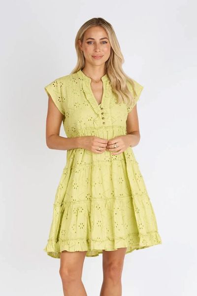 Add a splash of joy to your wardrobe with the Lulalife Finley Tiered Dress. This beautiful dress is crafted from 100% cotton broderie thats sure to turn heads. With its tiers and delicate detailing, you will feel feminine and chic while expressing your ow