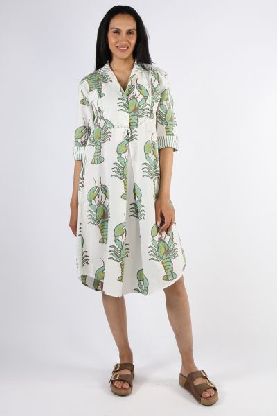 Mandalay Big Lobster Midi Shirt Dress In Reef