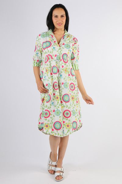 Mandalay Suzani Midi Shirt Dress In Multi