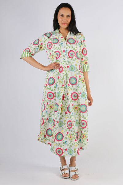 Mandalay Suzani Maxi Shirt Dress In Multi
