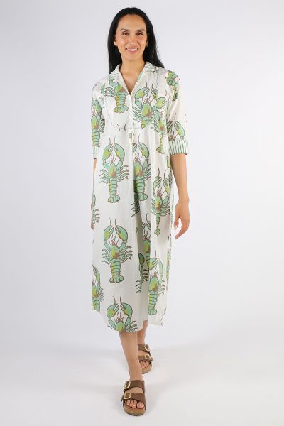 Mandalay Big Lobster Maxi Shirt Dress In Reef