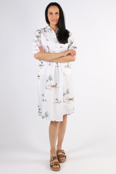 Mandalay Yas Palm Shirt Dress In White