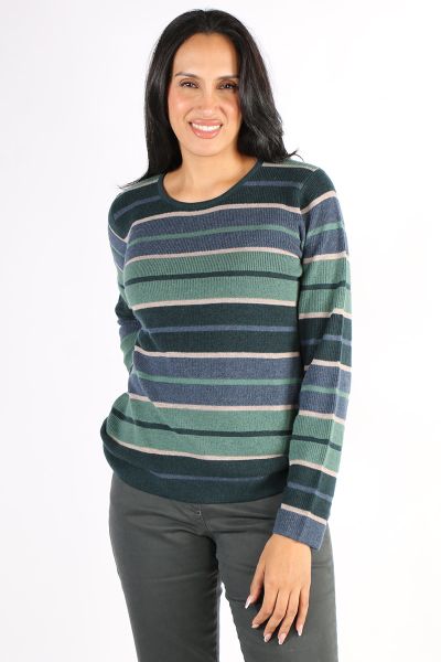 Classic Stripes get a fun makeover in this Mansted Chloe Jumper. In a merino cotton blend, the jumper in fun stripes, round neck and full sleeves is a perfect mood elevator. Style with easy wide leg denims or wool pants and boots.
