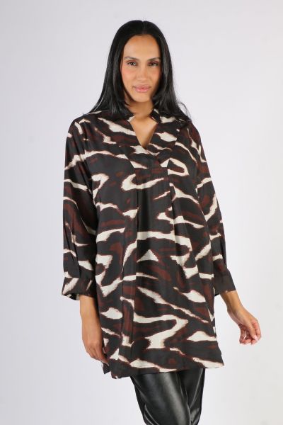 Masai Gnoa Printed Tunic Top In Coffee