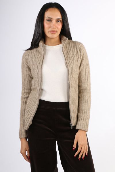 Merino Snug Zip Up Cardi In Natural