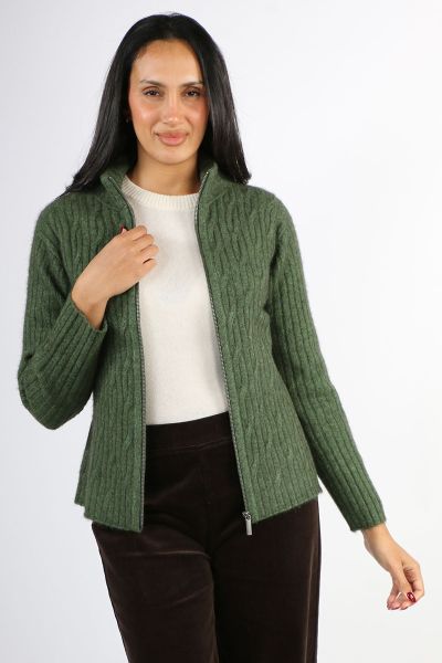 Merino Snug Zip Up Cardi In Grass