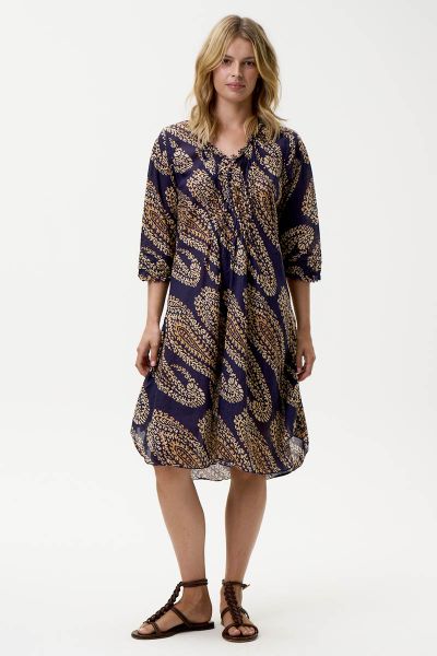 One Season Provence Paisley Middy Poppy Dress In Navy