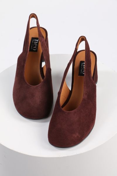 Brushed Suede Slingback Heel By Neo In Burgundy