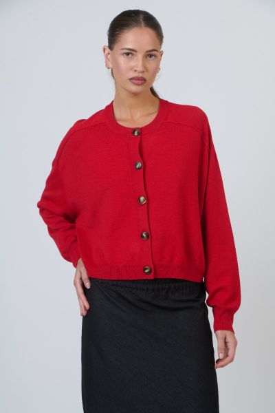 Naturals Panelled Crop Cardi In Red