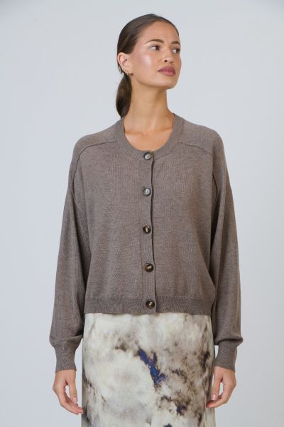 Naturals Panelled Crop Cardi In Taupe