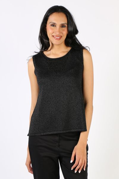 An easy glam top that gives you instant luxe look is this Ping Pong Top. In a Lurex that glints and shines with your every move, the lurex top has a round neck with a textured front and a sleeveless look. Slay it on its own or over a shirt, the style poss