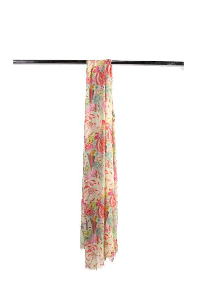 Pink Floral Pure Silk Designer Scarf By Namaskar
