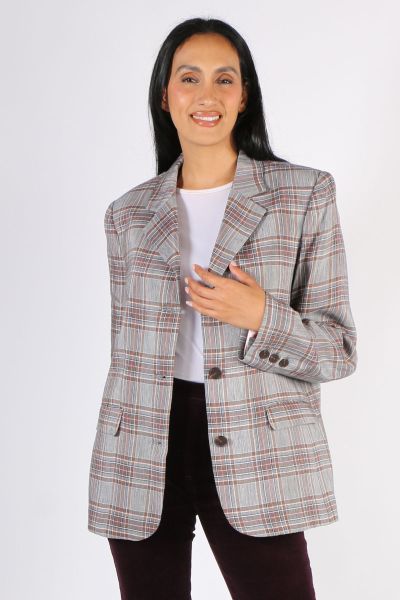 POL Halcyon Boyfriend Jacket In Check
