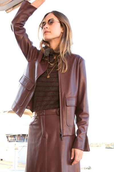 POL Hugo Vegan Leather Jacket In Burgundy