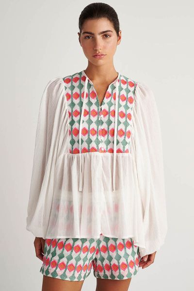 Pearl and Caviar Embroidered Bouganvilla Blouse In Multi