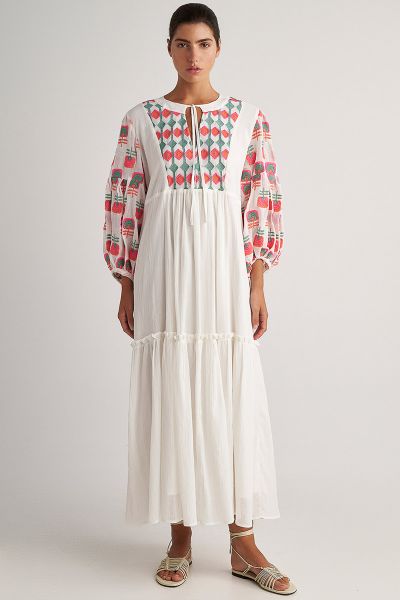 Pearl and Caviar Embroidered Bouganvilla Dress In Multi