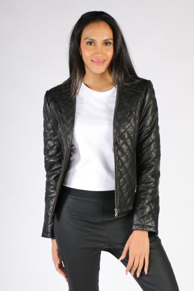 Sabena Biker Jacket In Quilted Black Leather