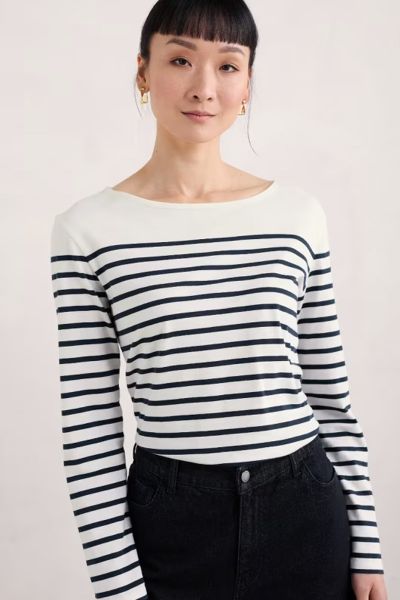 Seasalt Sailor Breton Chalk Maritime Tee In Navy