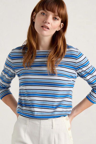 Seasalt Odessa Chalk Blue Fog Stripe Tee In Blue