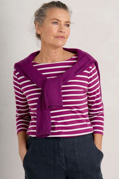 Seasalt Breton Cordial Chalk Stripe Sailor Top In Cerise