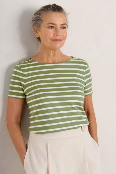 Seasalt Breton Dill Chalk Stripe Tee In Grass