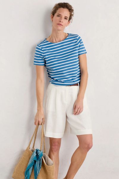 Seasalt Breton Sailboat Chalk Stripe Tee In Blue