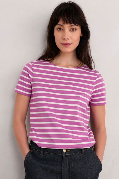Seasalt Breton Viola Chalk Stripe Tee In Fuchsia