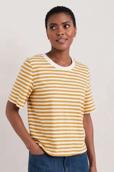 Seasalt Mini Cornish Honeydew Stripe Tee In Mustard