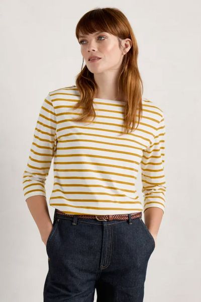 Seasalt Breton Chalk Dark Stripe Top In Dijon