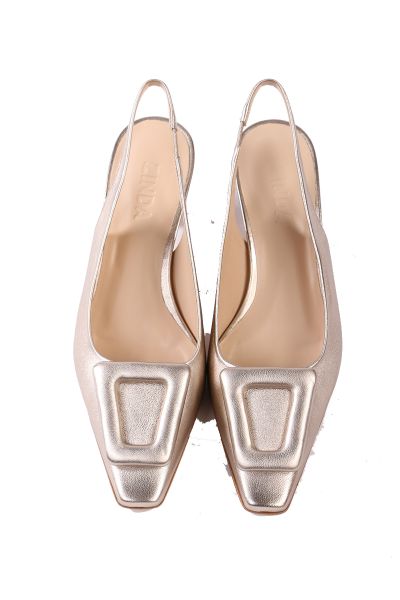 Made from soft suede leather in trendy colour, these slingback pumps evoke a sense of classic glamour. Shaped to flattering pointed toes, they are decorated with an eye-catching buckle trim at the vamp fitted between three leather straps. They are set ato