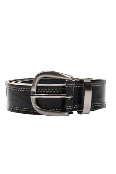 Mos Mosh Stitch Leather Belt In Black