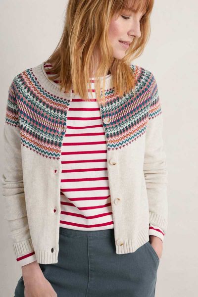 Seasalt Floral Fence Wild Berry Sweet Pea Cardigan In Ivory
