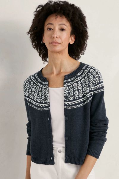 Seasalt Tapestries Inkwell Ecru Sweet Pea Cardigan In Navy