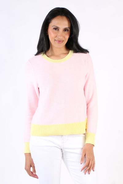 Two Ts Crew Neck Contrast Jumper In Rose