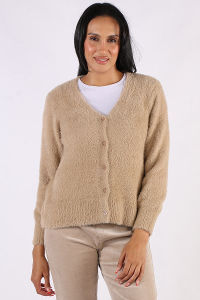 Two Ts Fluffy Cardigan In Oat