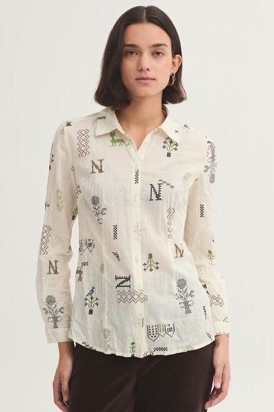 Nice Things Cross Stitch Basic Shirt In Ecru
