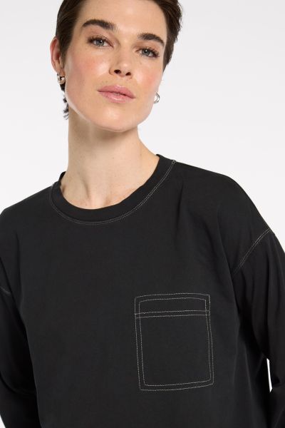 Marco Polo Top Stitched Tee In Black