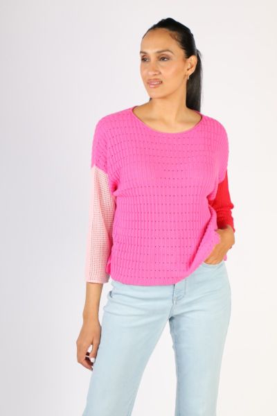 Zaket & Plover Boatneck Block Jumper In Pink
