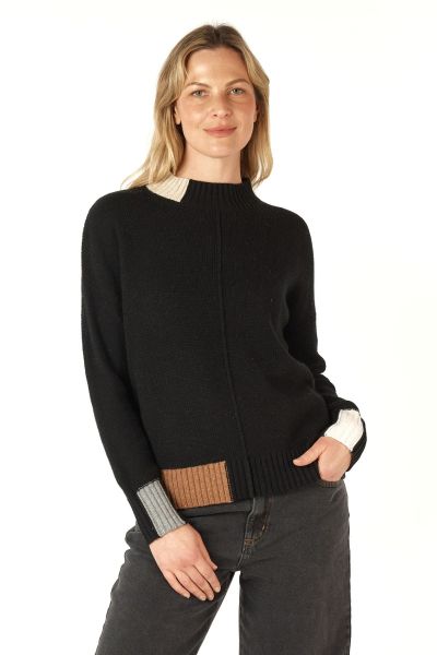 The classic jumper gets an uplift by Zaket and Plover. In a cotton merino, the jumper has a front seam detail with a high mock neck and full sleeve with bursts of colour pop throughout the jumper. Style this with easy pants. Style ZP7103.
