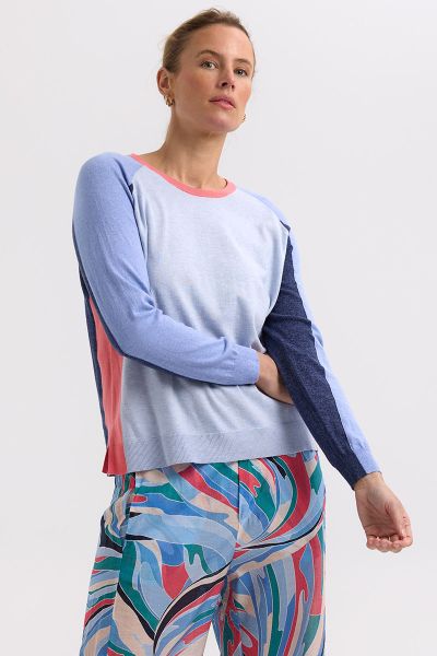 Zaket and Plover Colour Block Baseball Jumper In Powder