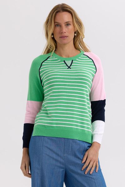 Zaket and Plover Colourblock Breton Stripe Jumper In Apple