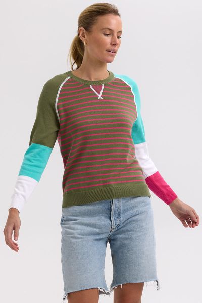 Zaket and Plover Colourblock Breton Stripe Jumper In Khaki