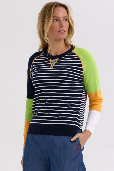 Zaket and Plover Colourblock Breton Stripe Jumper In Navy