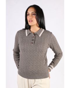 Goondiwindi Cotton Henley Cable Jumper In Taupe