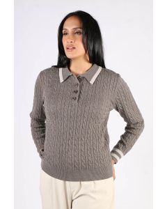 Goondiwindi Cotton Henley Cable Jumper In Taupe