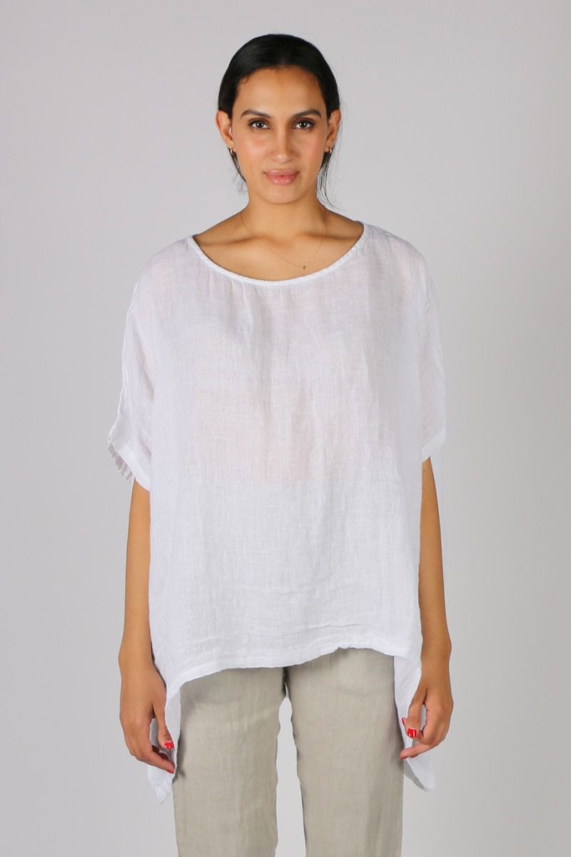 La Luna Linen Gauze Top In White