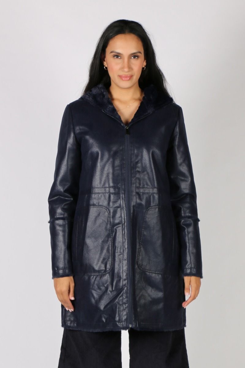 Reads Online Paz Torras Retro Faux Leather Coat In Navy